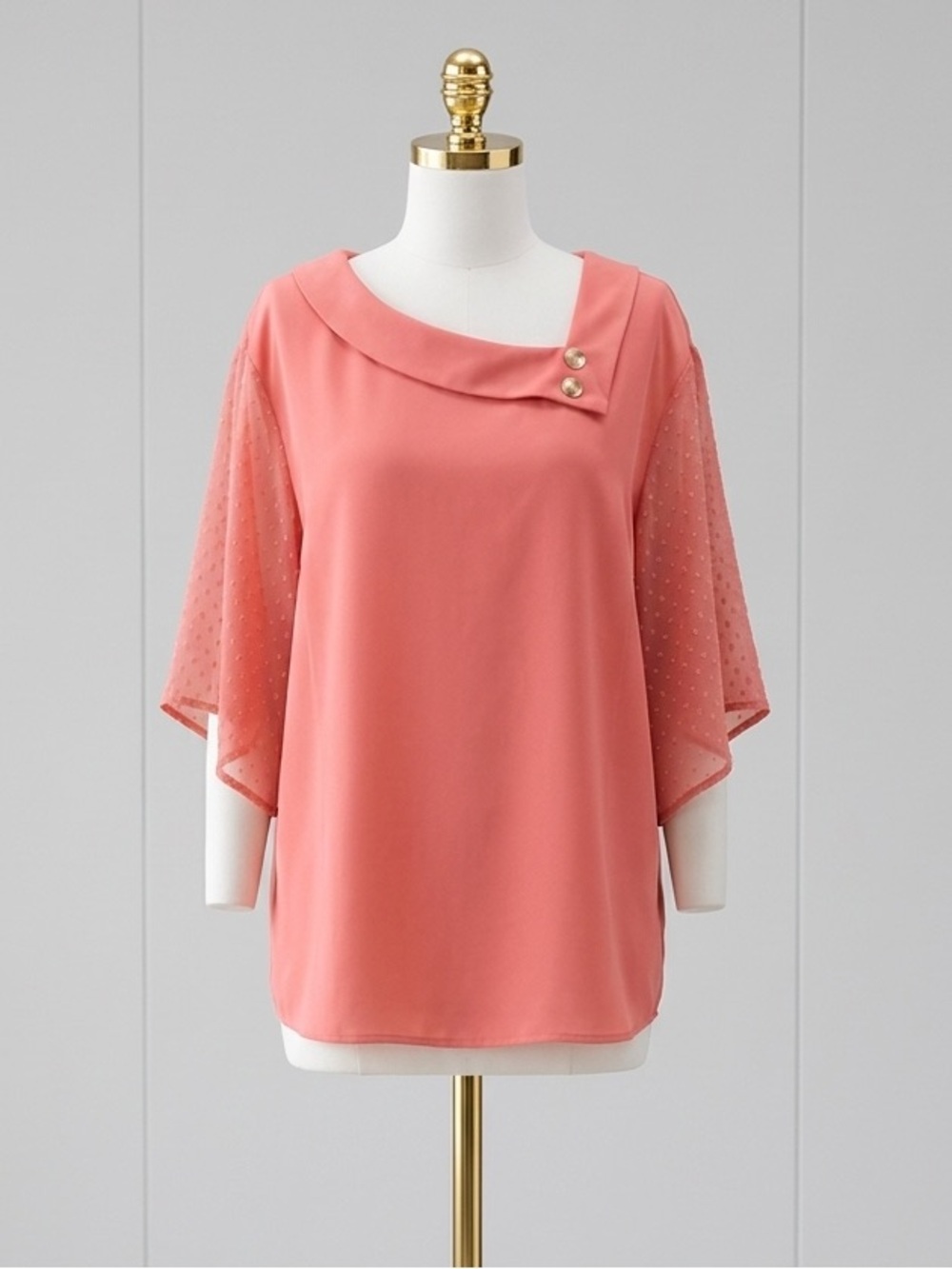 Plus Size 26 4x BloomChic Dusty Pink Polka Dot Mesh Patchwork Sleeve Blouse Top